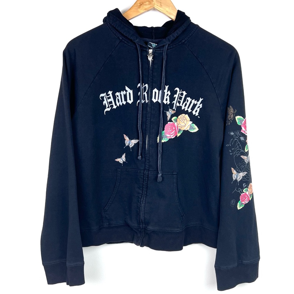 Vintage Y2k Hard Rock Park Skull Grunge Zip Hoodie
